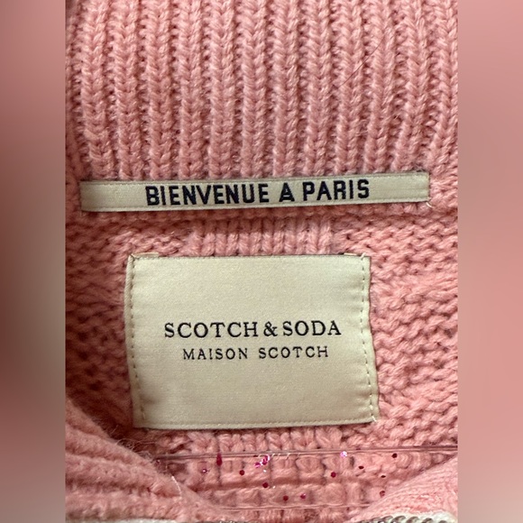Scotch & Soda Maison Scotch Pink Chunky Knit Funnel Half-Zip Anorak Sweater XS - Picture 6 of 8